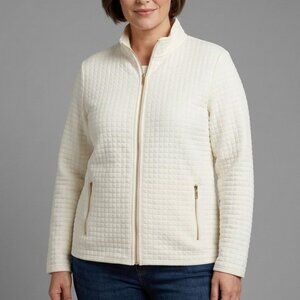 Karen Scott Quilted Zip Front Jacket Ivory Large